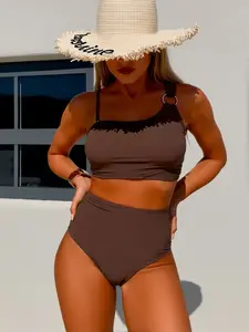 Women's 2-Piece Strapless Bandeau Bikini Set - Breathable, Fashionable Swimwear for Beach, Hot Spring Use