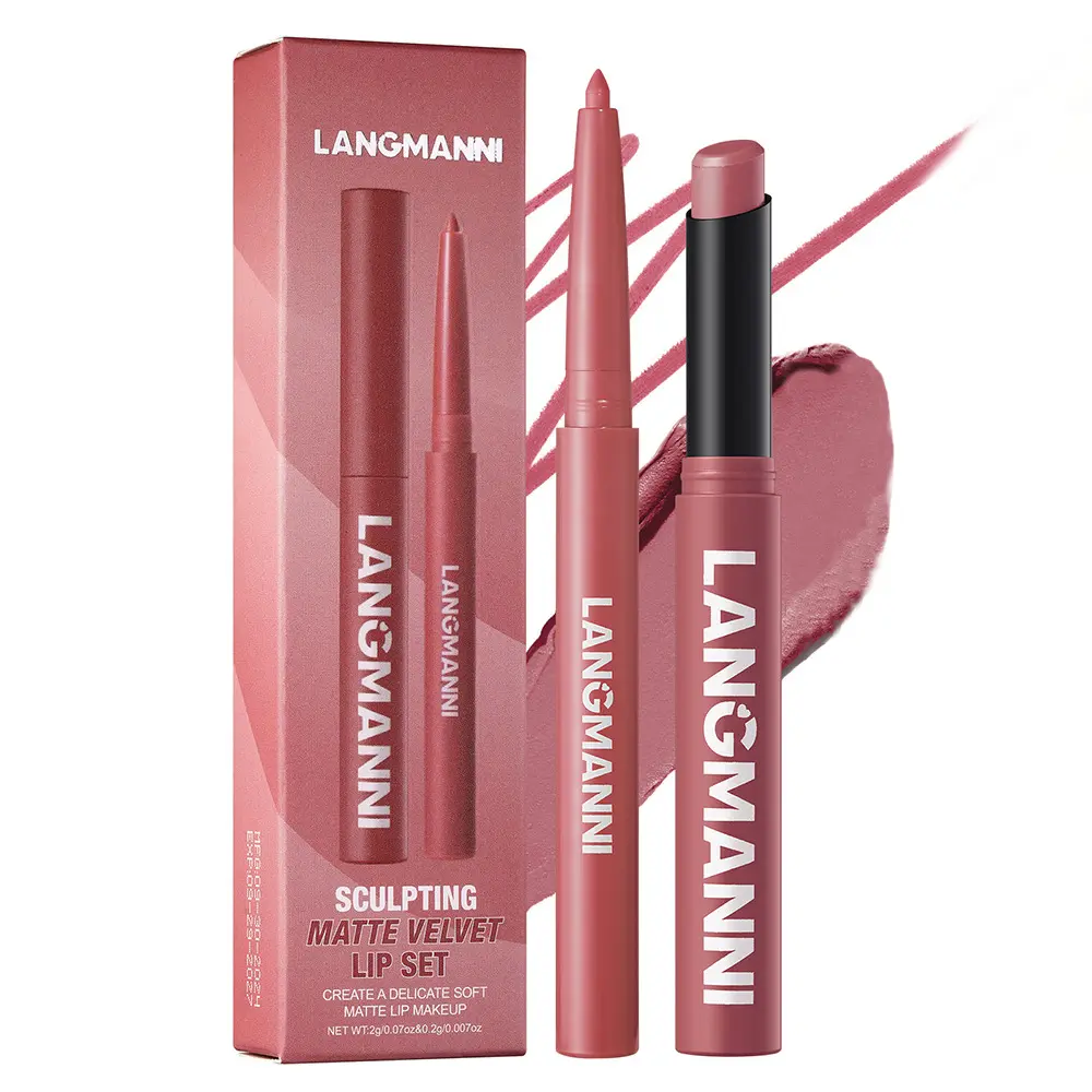 2pcs Set Matte Lipstick and Lip Liner Set for Perfect Contours, Long-Lasting Color and Easy Application, Natural Finish Makeup Pigment Lipkit