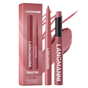 2pcs Set Matte Lipstick and Lip Liner Set for Perfect Contours, Long-Lasting Color and Easy Application, Natural Finish Makeup Pigment Lipkit