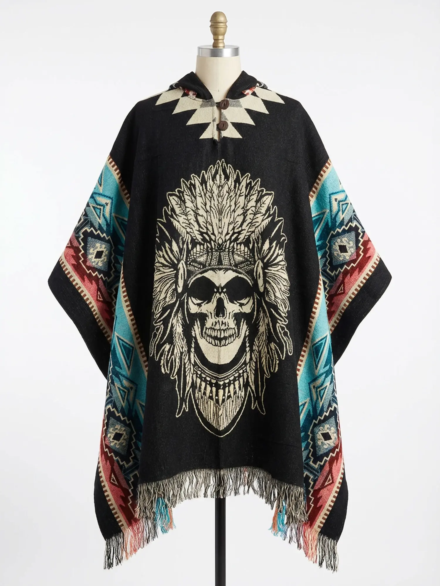 Warrior Skull Poncho, Handcrafted Hooded Poncho, Premium Wool, Very Warm and Cozy, Winter Cape, Unisex Cape, Winter Gift, Gift Ideas 2026