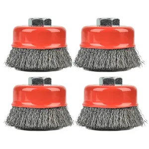 Aain AA017A4 3 Inch Crimped Wire Cup Brush 4 pack, Wire Cup Set For Grinders 5/8"-11 Unc