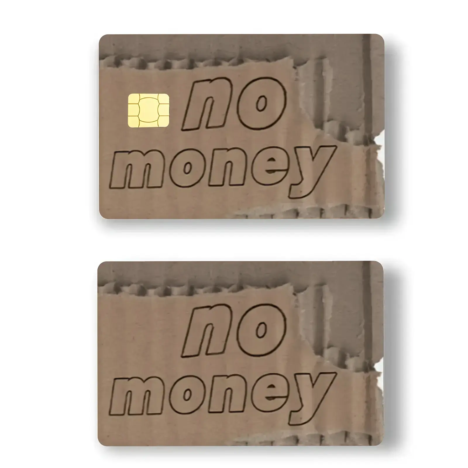 2D Flat Print, Not 3D – No Money Funny Cardboard Credit Card Skin, Torn Corrugated Kraft Paper Style Debit Card Sticker, Broke Humor Novelty Card Cover