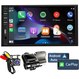 Double Din Stereo with Dash Cam 7 Inch Touchscreen Radio Receiver Support Apple Carplay Android Auto Bluetooth Backup Camera Mirror Link Voice Control SWC FM USB TF AUX