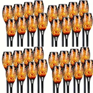 24pcs Solar Flame Torch Lights, Automatic On/Off, Warm/Blue/Green Glow, Long-Lasting 300mAh Battery, Solar-Powered, No Remote Control