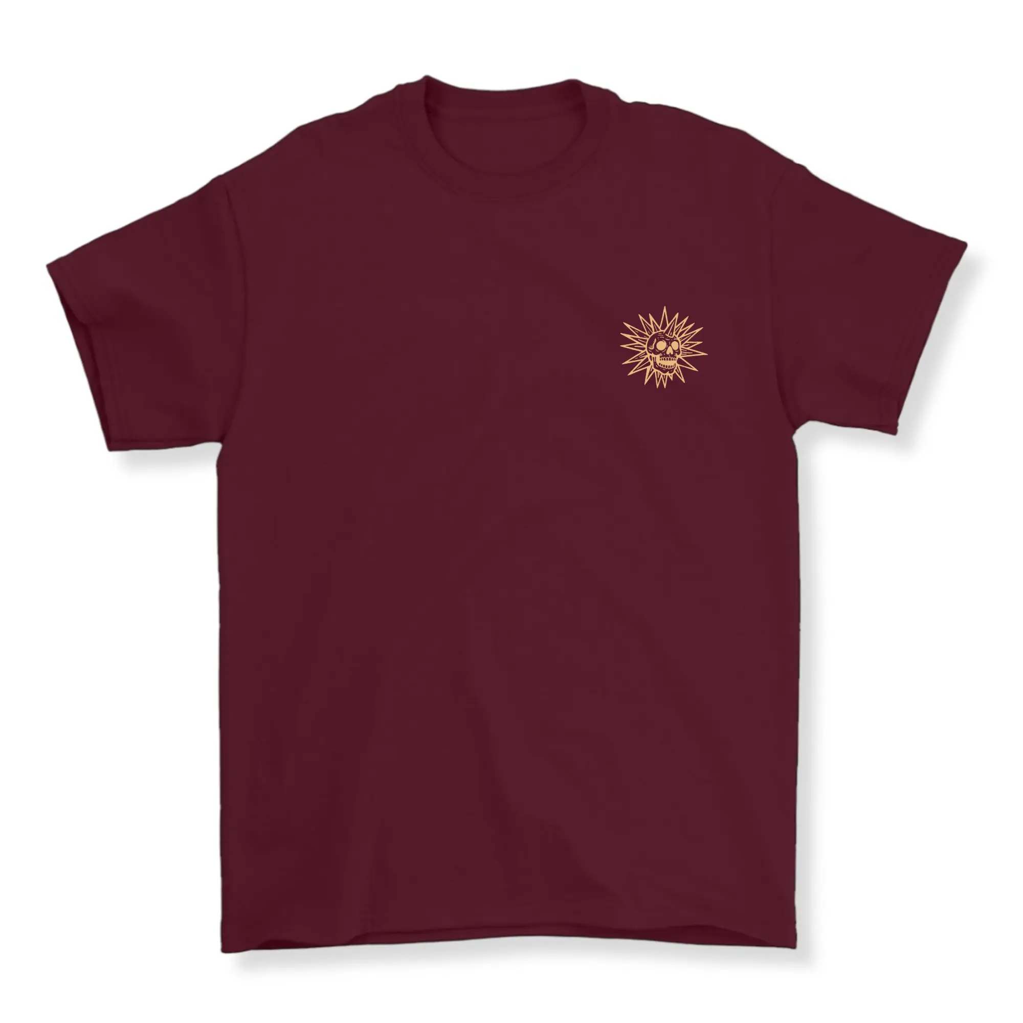 Maroon Celestial Skull Sun Graphic Tee - Unisex Heavyweight Cotton Streetwear T-Shirt