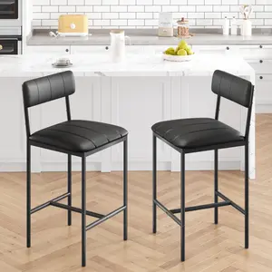 Bar Stools Set of 2, Counter Height Bar Stools with Footrest, PU Leather Kitchen Barstools, Bar Chairs with Back for Kitchen Island, Apartment, Counter Bar, Easy Assembly, Classic Black
