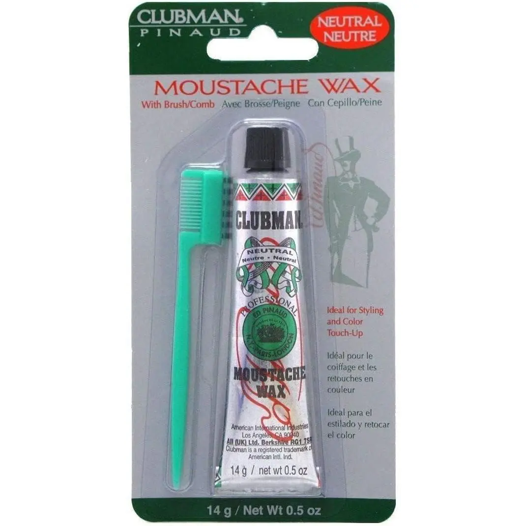 Clubman Pinaud Neutral Moustache Wax - 0.5oz, Smooth Haircare Product, Compact Styling Solution