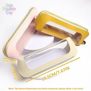PVC window opening stationery pencil case, men's and women's pencil case, transparent student simple stationery case, lipstick makeup brush, storage bag