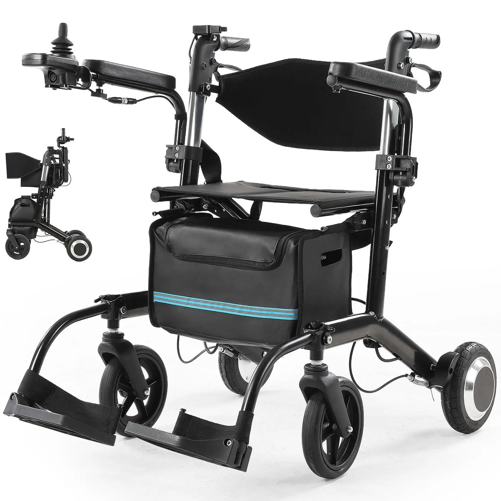 4-in-1 Electric Wheelchair and Walker, Lightweight Electric Wheelchair for Adults, Foldable, Compact, and Portable Electric Walker with Seat for Seniors, Black, TIVARO-EW6001