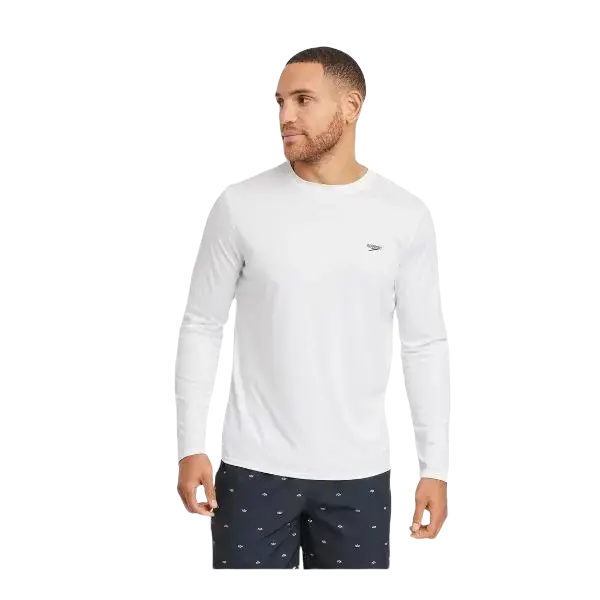 Speedo Mens Rash Guard Slim-Fitting Long Sleeve Top for Athletic Wear Machine Washable Water Activities Protection