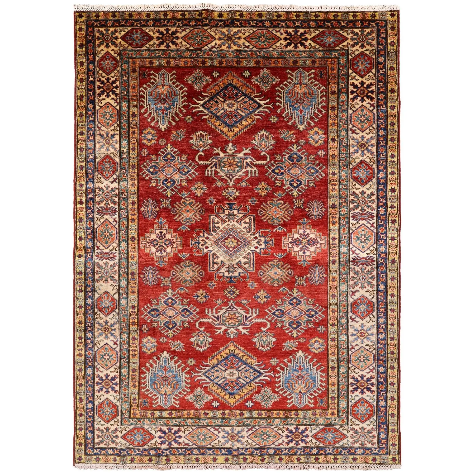 Red Super Kazak Handmade Area Rug - 5' 9" X 7' 11"