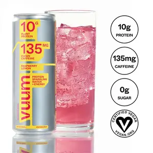 Vuum Raspberry Lemon Energy Drink - 10G Plant Protein & 135MG Clean Caffeine - Zero Sugar, Natural Beverage for Focus & Metabolism Boost
