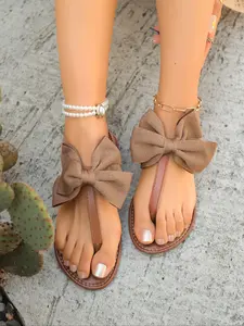 Women's Flat Sandals Summer New Outdoor Bowknot Toe Thong Flats, Elegant Sandals, Casual Vacation Comfortable Shoes, Fashion Daily Wear
