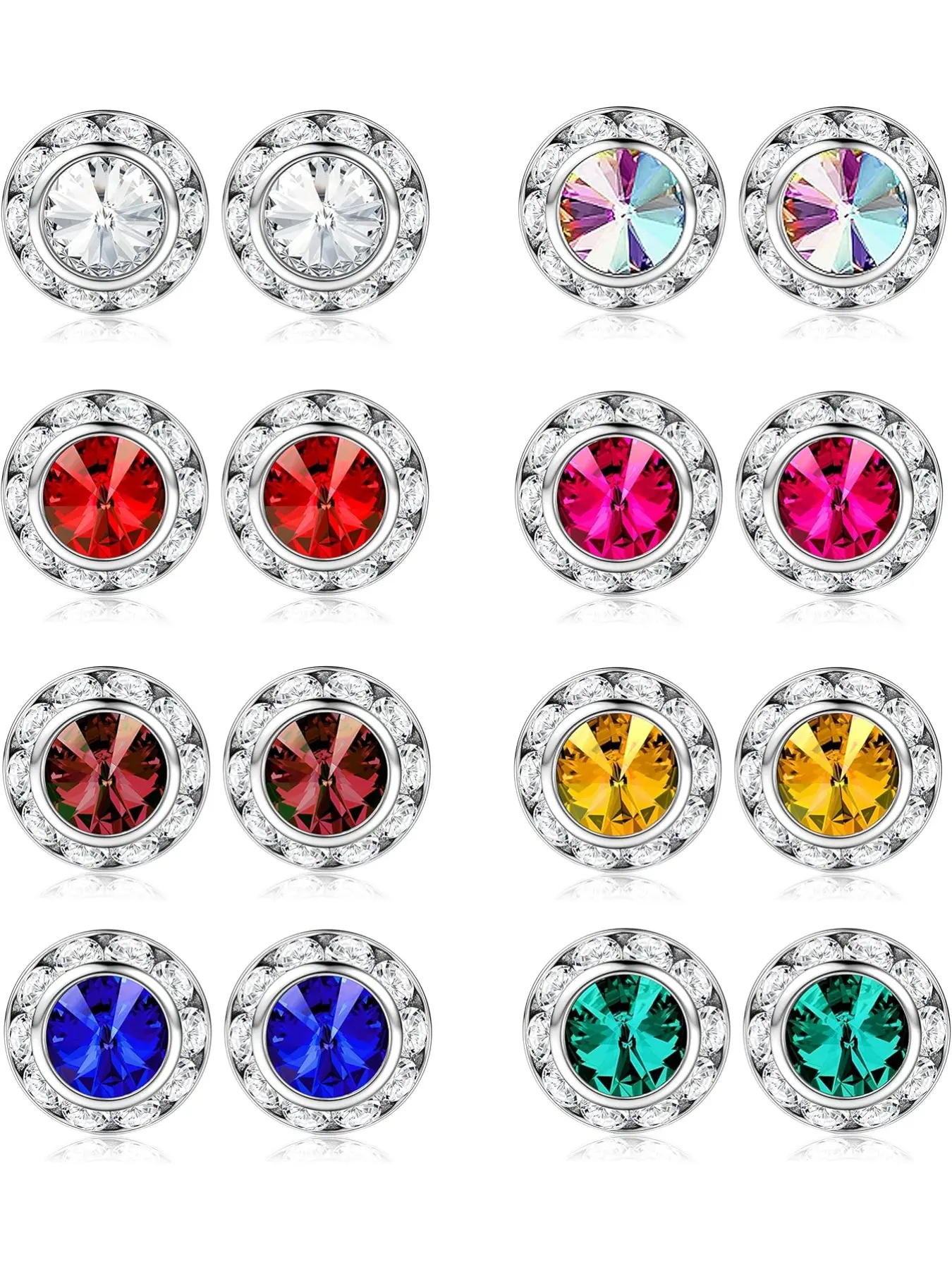 8 Pairs Rhinestone Earrings for Women Dance Competition Earrings Crystal Stud Earrings Stainless Steel Stud Earring Jewelry for Stage Opera Performance Wedding Party Stud Earrings Set