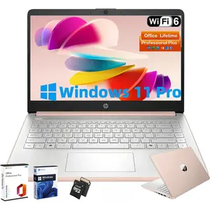 HP 14" Laptop Student Business Computer - 2025 New Version, Intel N150 Processor, Windows 11 Pro, Copilot AI, 12Hr Battery, up to 16GB RAM 384GB Storage (128GB UFS+256GB MSD) ,Rose Gold,w/Accessories