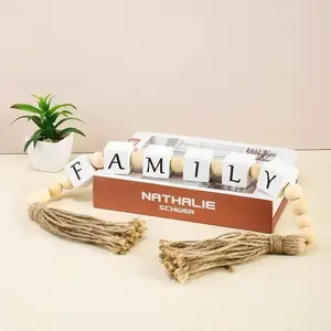 Farmhouse Home Decor Letter Block Wood Beads Tassel, Bohemian Wooden Bead Living Room Desktop Layered Tray Fireplace Stand Gift, Vintage Decor, Wooden Letter Sign