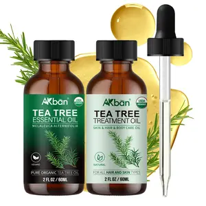 AKban Tea Tree Essential Oil 100% Pure Natural 2 FL.OZ USDA Organic for Hair Skin Nails Diffuser Aromatherapy DIY Soap Making Scent