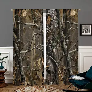 Forest Camouflage Tree Pattern Door Curtain, 2 Counts Lightweight Semi Blackout Door Curtain, Home Decoration for Bedroom, Living Room, Study, Kitchen, Dining Room