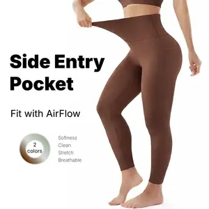 CKG Soft High-Waisted Yoga Leggings for Women with Tummy Control Side Pockets AirFlow Fit No Front Crotch Comfortable Functional