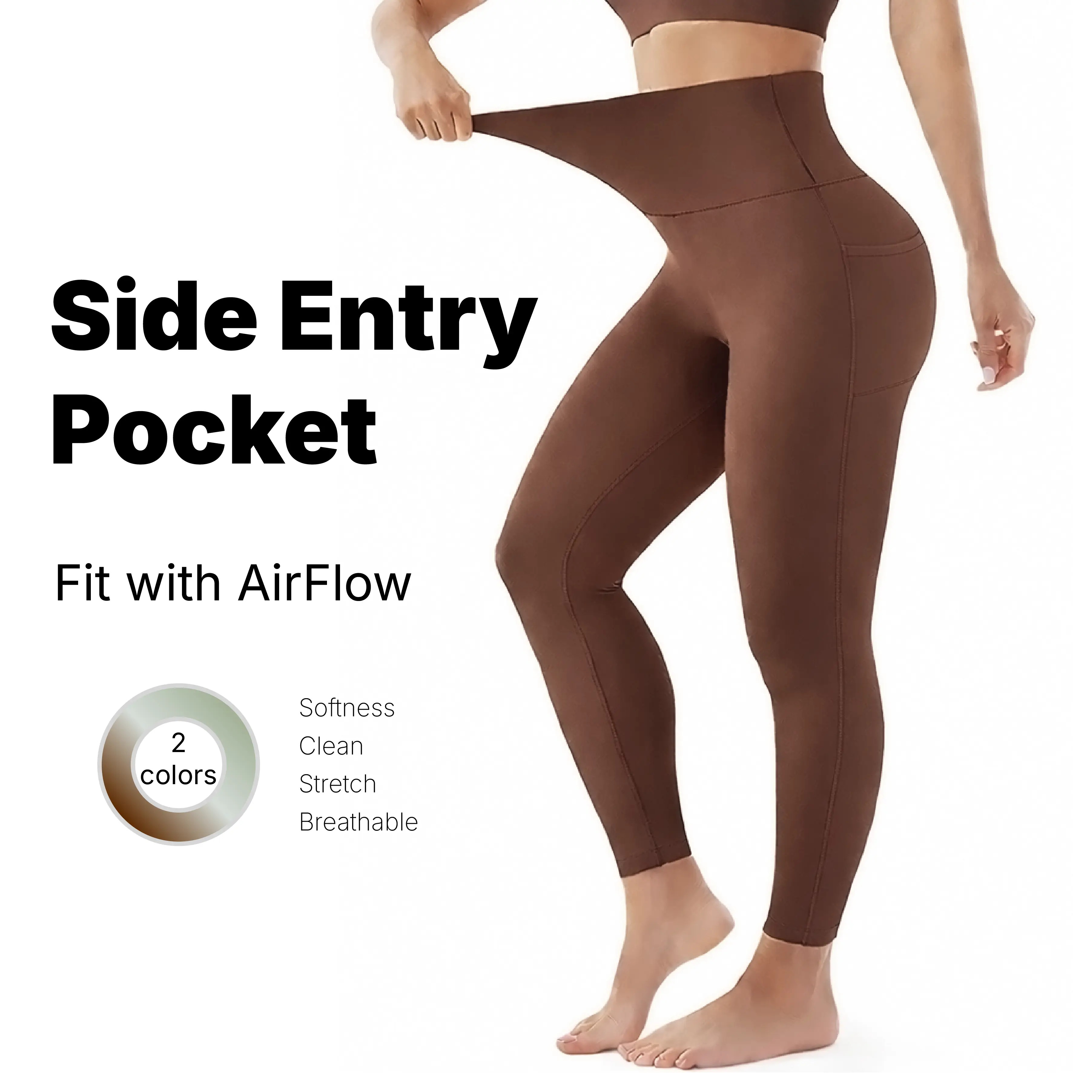 CKG Soft High-Waisted Yoga Leggings for Women with Tummy Control Side Pockets AirFlow Fit No Front Crotch Comfortable Functional Activewear Bottoms Breathable Yoga Pants