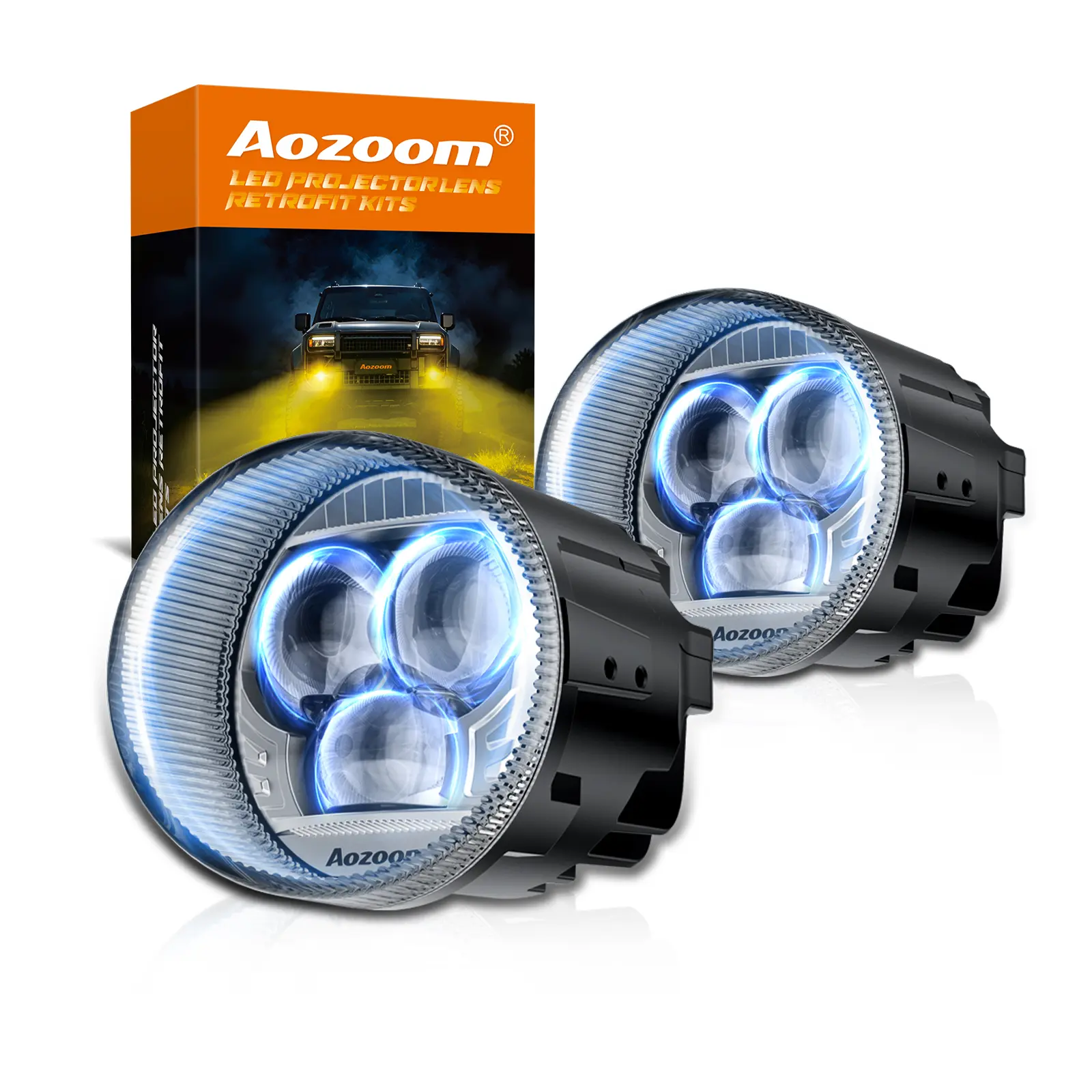 AOZOOM F35 Series 3.5 inches Front Car LED Fog Lights, Adjustable 5000LM/9700LM Dual Beam Low/High Projector Retrofit Kit, Pair Set for Toyota Tacoma 4Runner Tundra RAV4 Corolla Lexus RX350 ES350