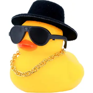 Rubber Duck Car Ornaments Duck Car Dashboard Decorations Accessories with Mini Top Hat Necklace and Sunglasses(T1)