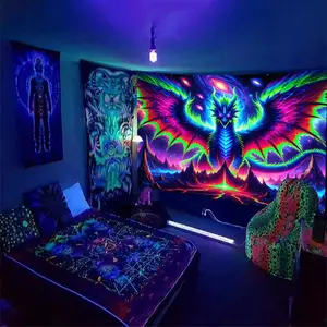 Dragon Pattern Tapestry, UV Reactive Black Light Tapestry, Fantasy Dragon Wall Hanging, Wall Decor for Home Living Room Bedroom, Wall Tapestries