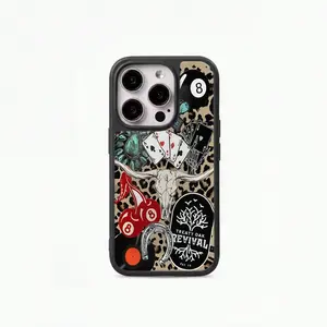 Western leopard print phone case, cherry skull horseshoe vinyl treaty oak vintage style, with a country rock vibe, an instantly playable aesthetic gift, suitable for iPhone 17, 16, 15, 14, 13, 12, and 11 series
