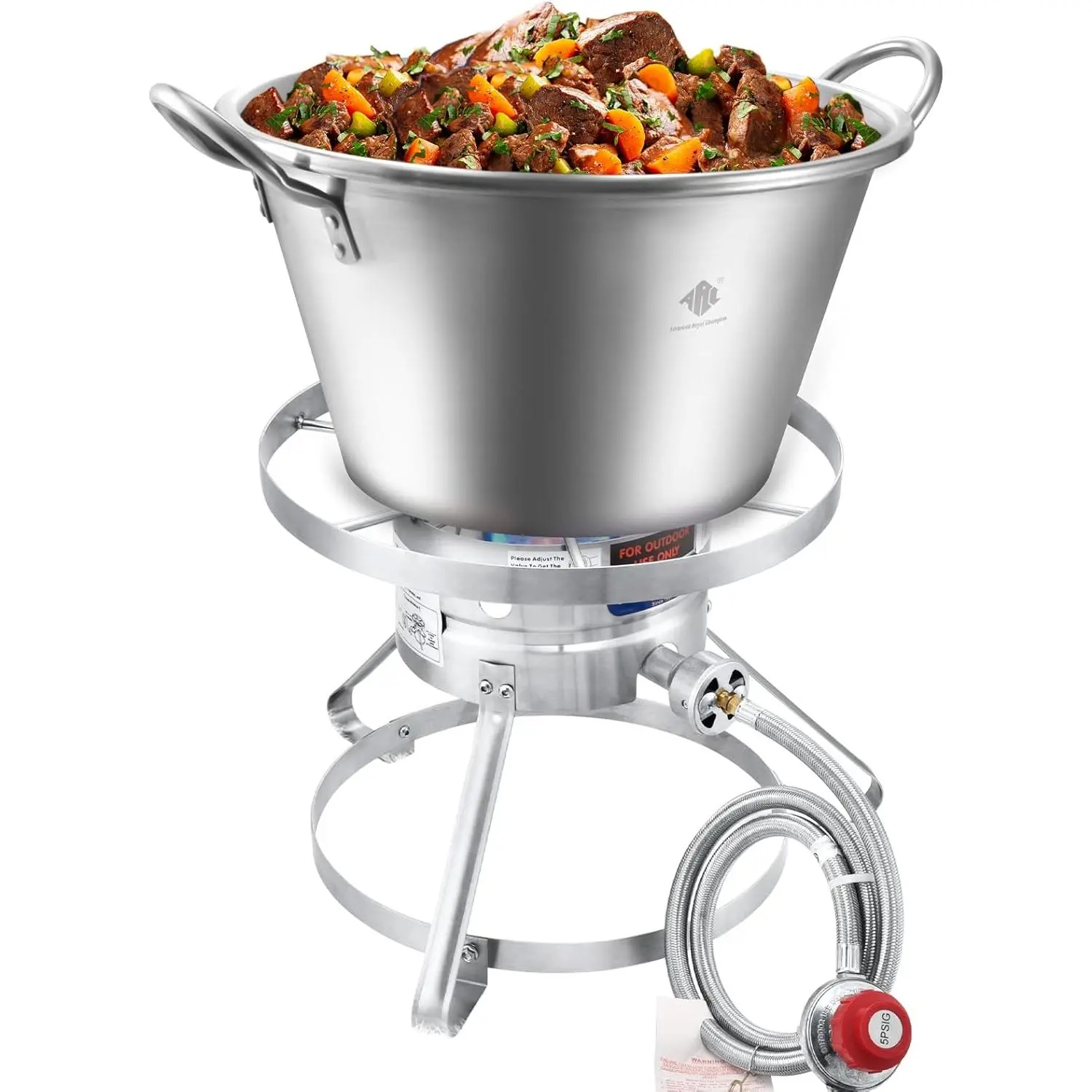 ARC 41QT Outdoor Wok and 37,000 BTU Single Burner Propane ，21" Heavy Duty Mexican Cazo Para Carnitas, Great for Carnitas Braising,Sea Food Boiling, Inoxidable Wok comal Fry