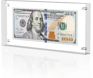 PONNOR Dollar Bill Frame, Acrylic Currency Display Holder, Self Standing Money Frame for Collectors Ticket Protector Photos Display Case