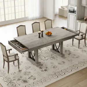 Wooden Dining Table for 6‑8 People with 2 Large Drawers – 71″ Long Farmhouse Rectangular Kitchen Dining Table with Thick Table Top & Sturdy Frame – for Big Family, Dinette