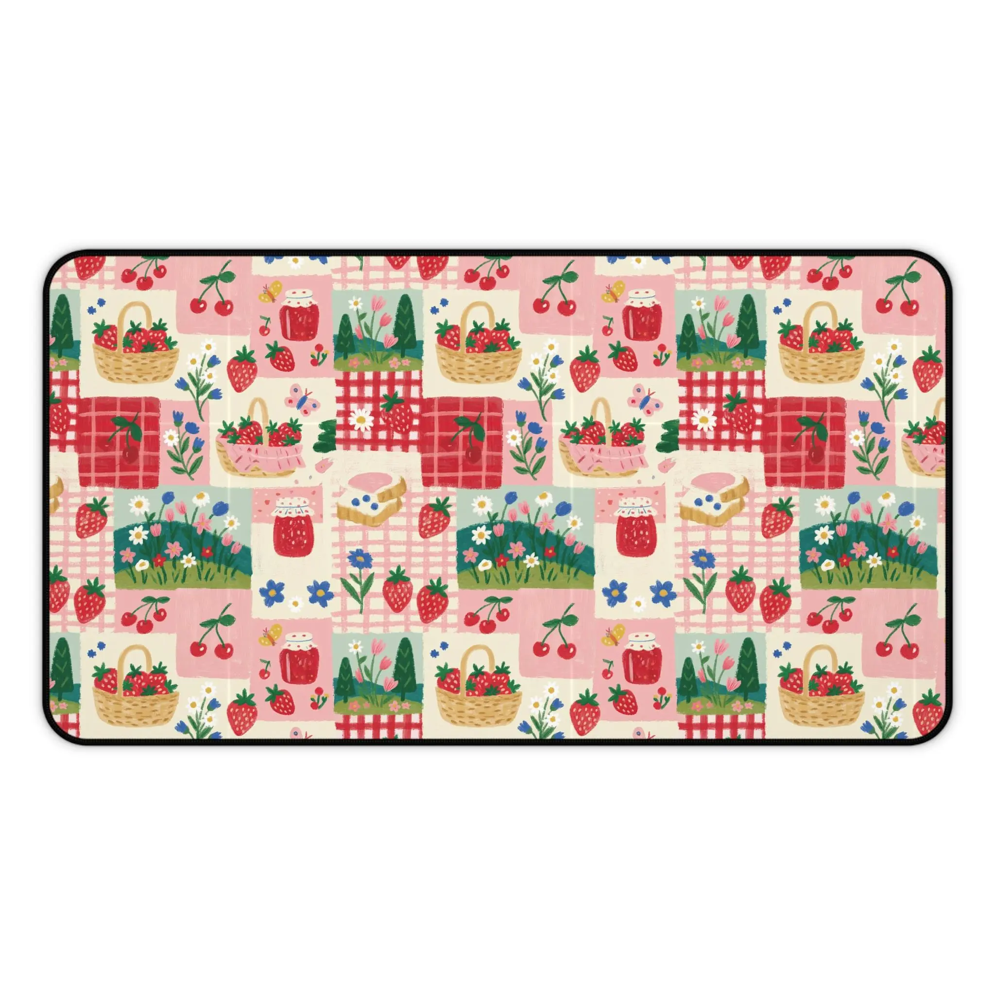 [SALE UP TO 45%] Strawberry Desk Mat Office Decor Cute Work From Home Gaming Pad Fruit Jam Farmer's Market Gift for Mom Teen Girl Berry Lover Gift