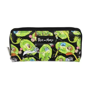 Rick and Morty Wallet Portals and Characters Faux Saffiano Zip Closure Wallet