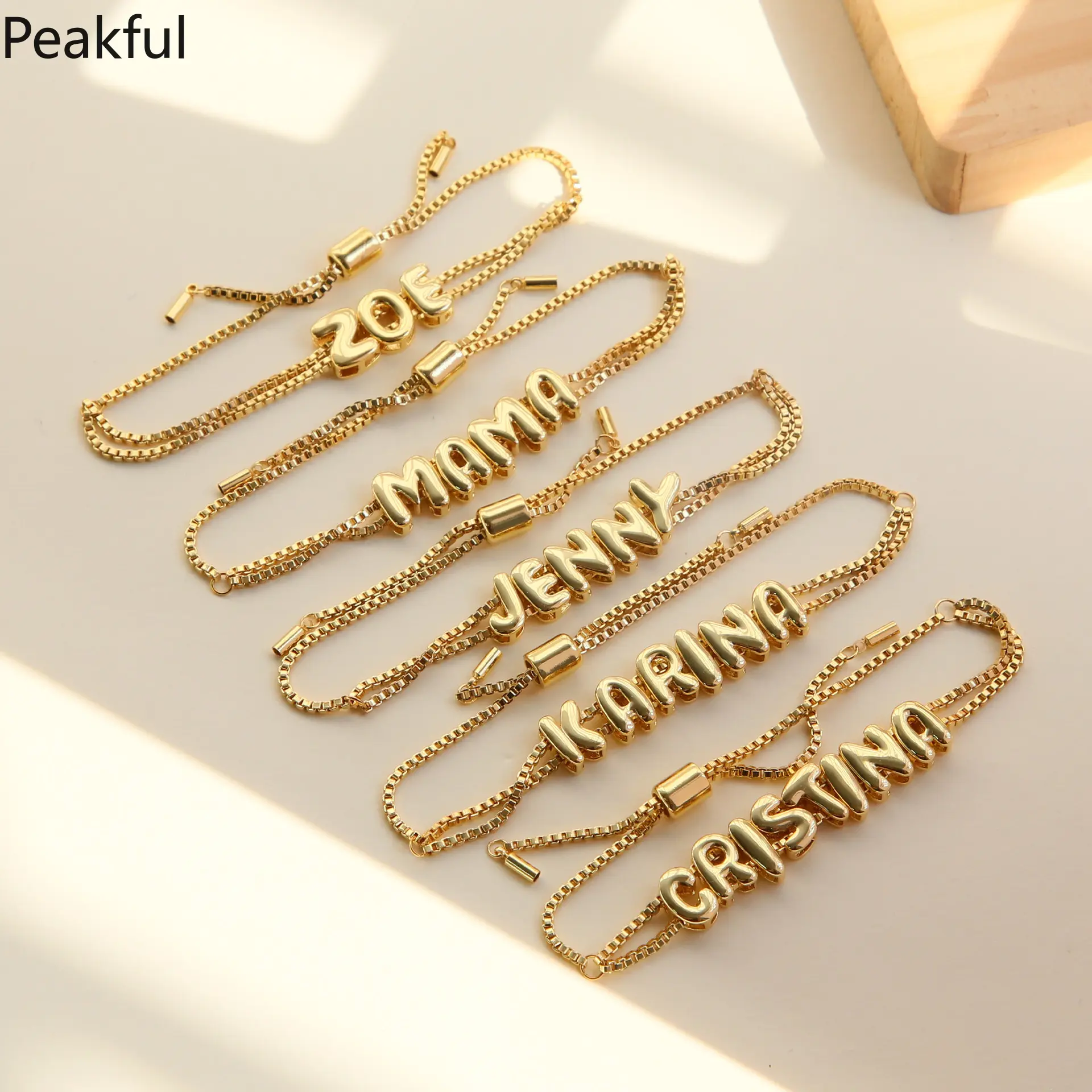 Trendy 18K Brass Glossy Bubble Beaded Bracelet, Hot Selling 26 Letters Initial Charm Bracelet, Adjustable Stretch Stackable Wristband, tarnish-resistant & lightweight design, ideal for TikTok viral looks, casual wear & birthday gifts