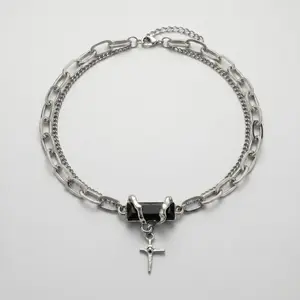 Black Onyx Cross Layered Necklace - Understated Luxury at Its Finest Adjustable Rhinestone Pendant outdoorfun