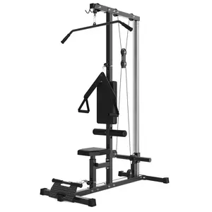 LAT Power Cable Machine, LAT Pull Down Machine with High and Low Pulley Station and Adjustable Leg Support, Back Exercise Equipment for Home Gym Body Strength Training, Black