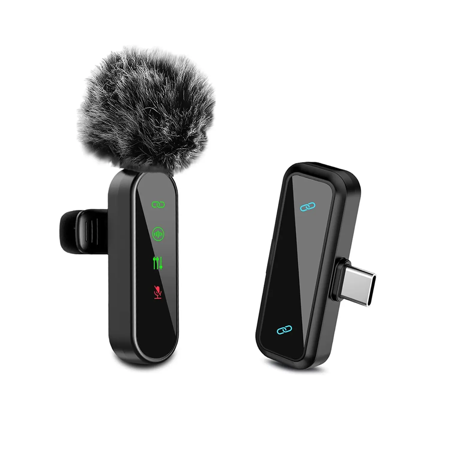 Wireless Lavalier Microphone for iPhone and Android, Wireless Mics, Mini Microphone with Status Display, Portable Rechargeable Lapel Mic with Crystal-Clear Sound for Recording, Live Streaming, Vlogs, Live Broadcasting Equipment