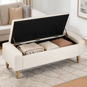 47 Inch Large Storage Ottoman Bench,Upholstered End of Bed Bench with RemovableLid, Diamond Tufted Seat, Wood Legs, HiddenStorage Organizer for Bedroom, Living Room,Entryway
