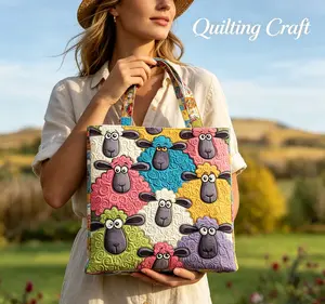 Large Capacity Sheep Quilted Tote Bag, Practical Digital Print Handbag for Summer, Graduation,  Travel & Daily Use Spacious Quilted Sheep Tote Bag,Oversized Sheep Print Quilted Tote Bag, Durable & Practical Handbag, Ideal for Everyday