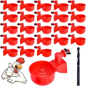 Chicken Waterer Cups (24 Pack/Red) - DiY AutomaticLarge Chicken WVater Feeder for Ducks,Chicks, Turkeys,Quail, Bunny, Bird and Other Various Pouitry Dispenserwith Matching Drill