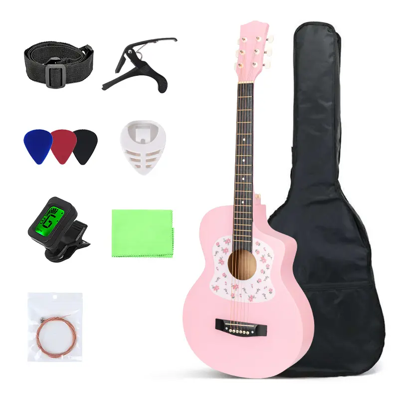 38-inch high-quality acoustic wooden guitar, beginner-friendly folk guitar set, patterned design, lightweight and easy to carry, available in multiple colors, a beautiful gift sohochic