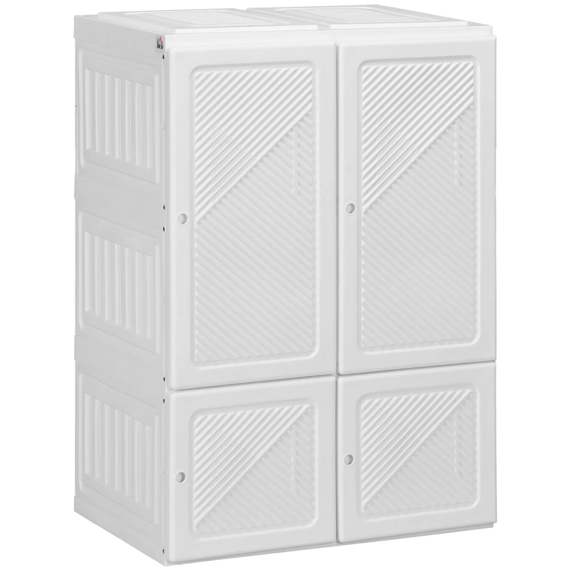 HOMCOM Portable Wardrobe Closet, Folding Clothes Storage Organizer with 3 Cube Compartments, Hanging Rod, 4 Magnet Doors, White