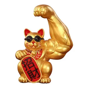Giant Cat Figurine Muscle  Feng Shui Fortune Sculptures Waving Arm Fortune Wealth Welcoming Store Opening Decor Collections Ornaments Decoration Gift Household Room Welcome Lucky Chinese Amulets ,Deals for you days Interior Left Rich