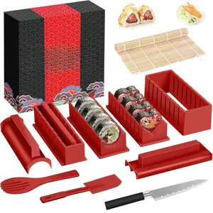 Sushi Making Kit Deluxe Edition Complete Sushi Maker Kit 12PCS Home Sushi Mold Press with Sushi Rice Roll Mold Shapes,Fork , Sushi Knife,Sushi Rolling Mat,Chopsticks