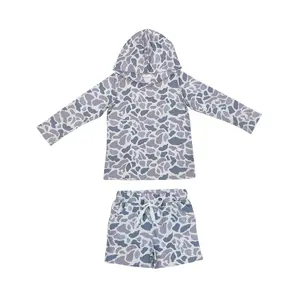 C Boy Winter Hoodies Shorts Outfit Hunting Clothes  Grey Camo Boy Clothing Set BLS0005