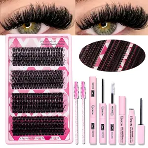 Lash Clusters Kit Natural Individual Lashes Wispy Eyelash Extensions 10-16mm DIY Lash Extension Kit Lash Bond and Seal Waterproof, Lash Applicator, Thick False Eyelashes Kit Eyelash Set