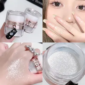 Shimmer Body Highlighter Powder, Silver Color Transparent Glitter Face & Full Body Shimmer, Portable High Shine Makeup for Natural Glow