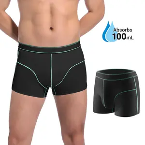 CARER Men's Washable Incontinence Underwear, with a maximum absorption capacity of 100ml, provides all-day leak protection. Made of pure cotton material with a herringbone design, it effectively prevents urine leakage and odor penetration Black Breathable