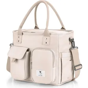 Insulated Lunch Bag for Adults,Big lunch box for men, Wide Opening Insulated Bag with  Strap,  Adult Lunch Bag For Work, Picnic(Beige)