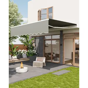 Heavy Duty Waterproof Retractable Patio Awning - 13x10 FT Outdoor Sunshade with Rust-Resistant Aluminum Frame, UV Protection, Adjustable Angle, Hand Crank - Ideal for Deck, Balcony, Porch